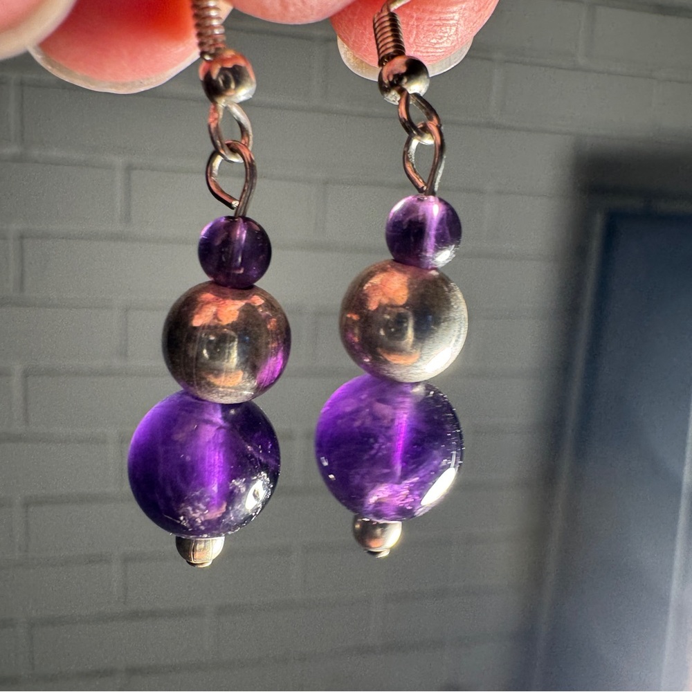 New purple and silver-toned beaded earrings